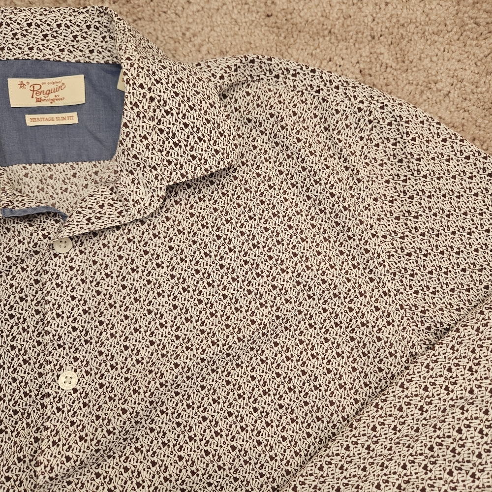 Original Penguin Mens 16 34/35 White Brown Guitars All Over Print Musician Band